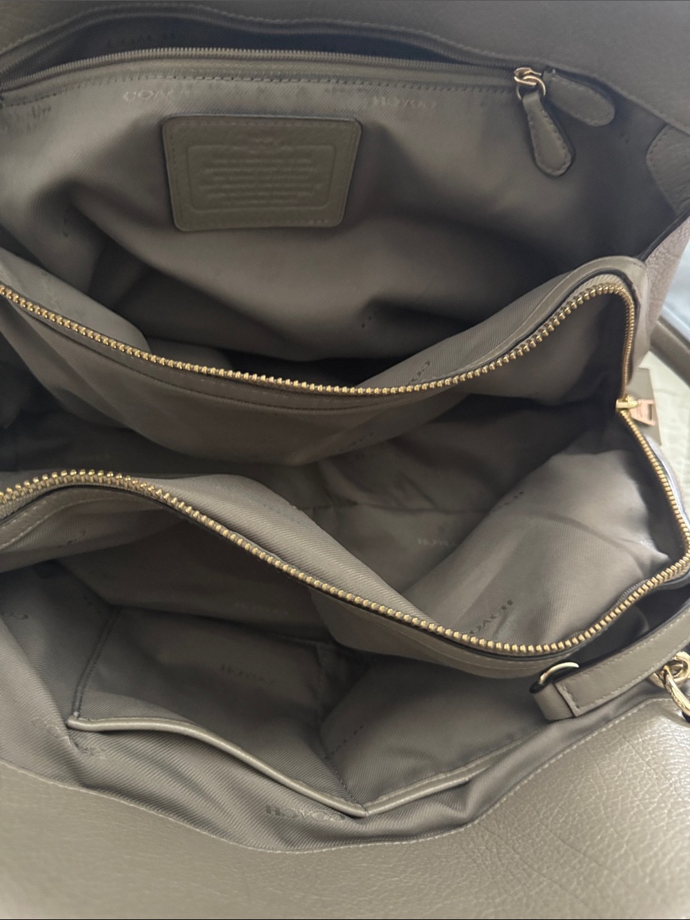COACH MERCER GRAY Crossbody Leather Satchel with Gold bagCharm tea rose white - Picture 10 of 13